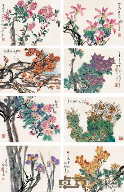 郭怡孮 花卉册 册页（十一开选八） 34×46cm×11